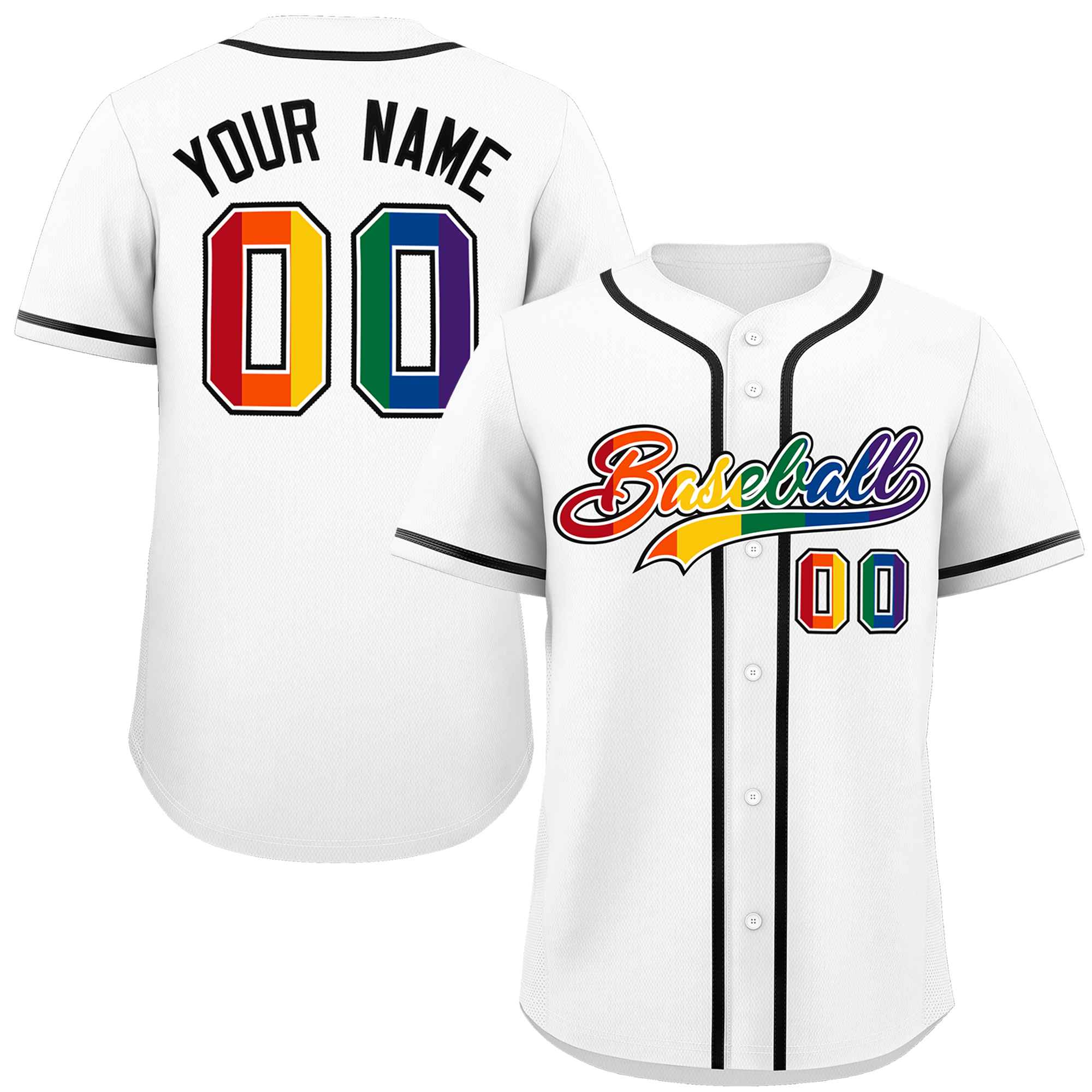 Custom White LGBT Rainbow For Pride Month Classic Style Authentic Baseball Jersey