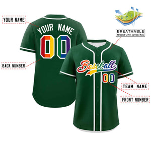 Custom Green LGBT Rainbow For Pride Month Classic Style Authentic Baseball Jersey