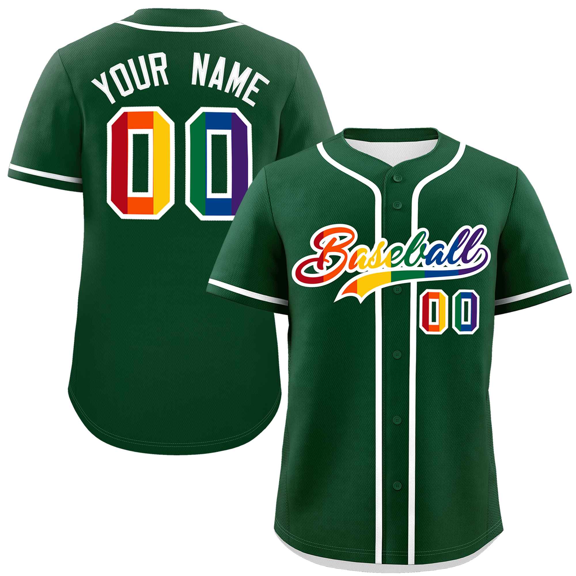 Custom Green LGBT Rainbow For Pride Month Classic Style Authentic Baseball Jersey