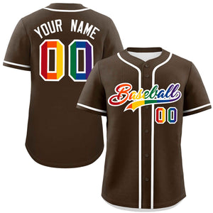 Custom Light Brown LGBT Rainbow For Pride Month Classic Style Authentic Baseball Jersey