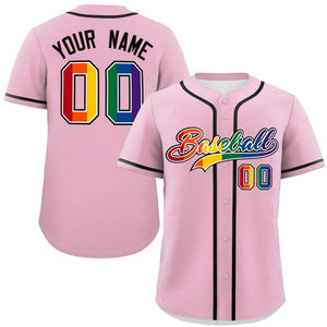 Custom Light Pink LGBT Rainbow For Pride Month Classic Style Authentic Baseball Jersey