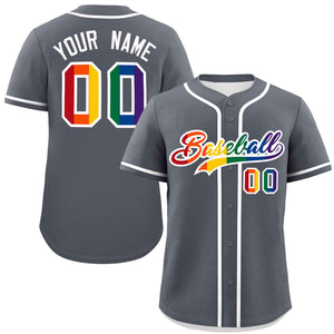 Custom Dark Gray LGBT Rainbow For Pride Month Classic Style Authentic Baseball Jersey