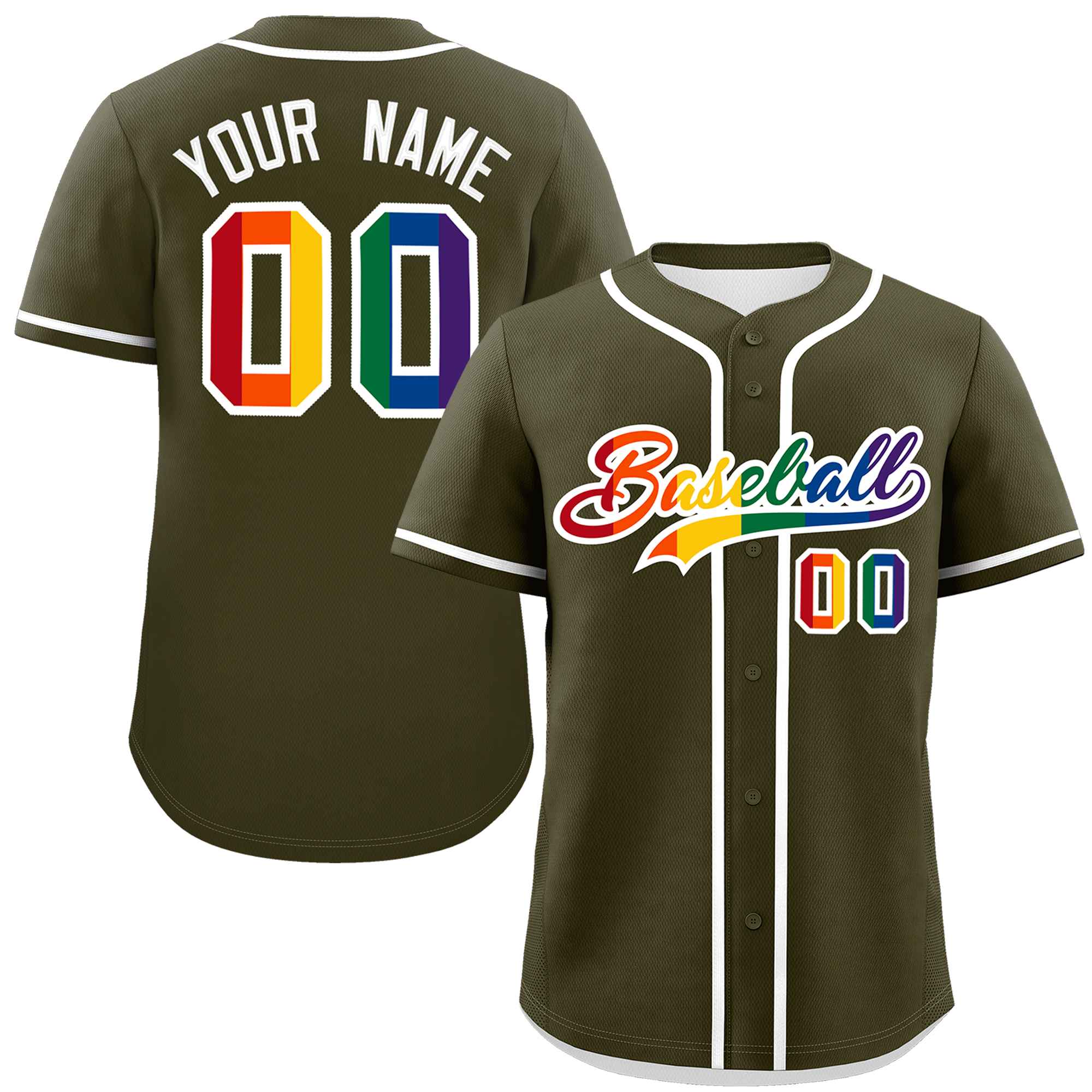 Custom Olive LGBT Rainbow For Pride Month Classic Style Authentic Baseball Jersey