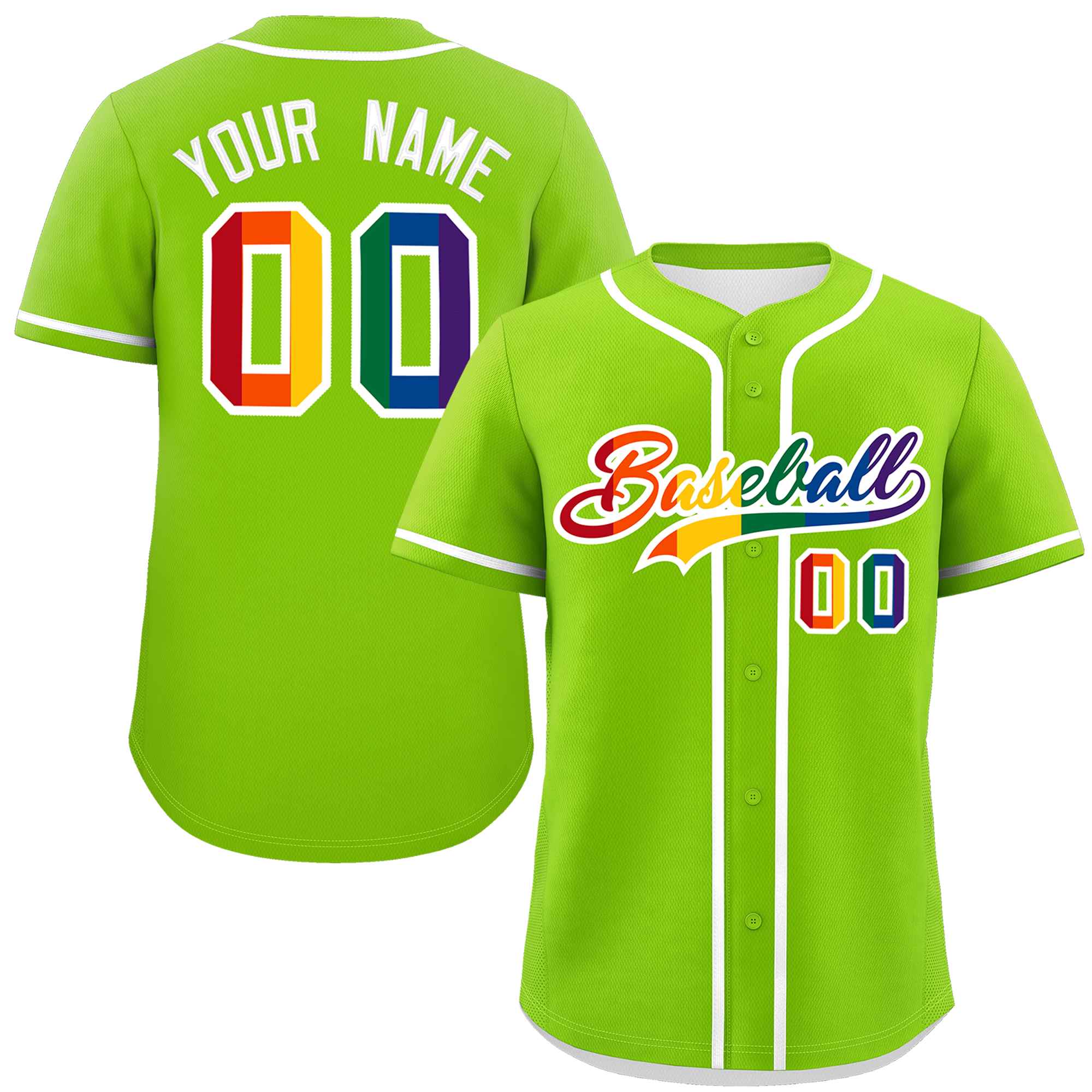 Custom Neon Green LGBT Rainbow For Pride Month Classic Style Authentic Baseball Jersey