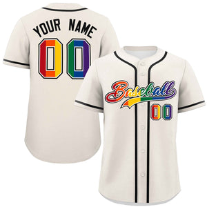 Custom Cream LGBT Rainbow For Pride Month Classic Style Authentic Baseball Jersey