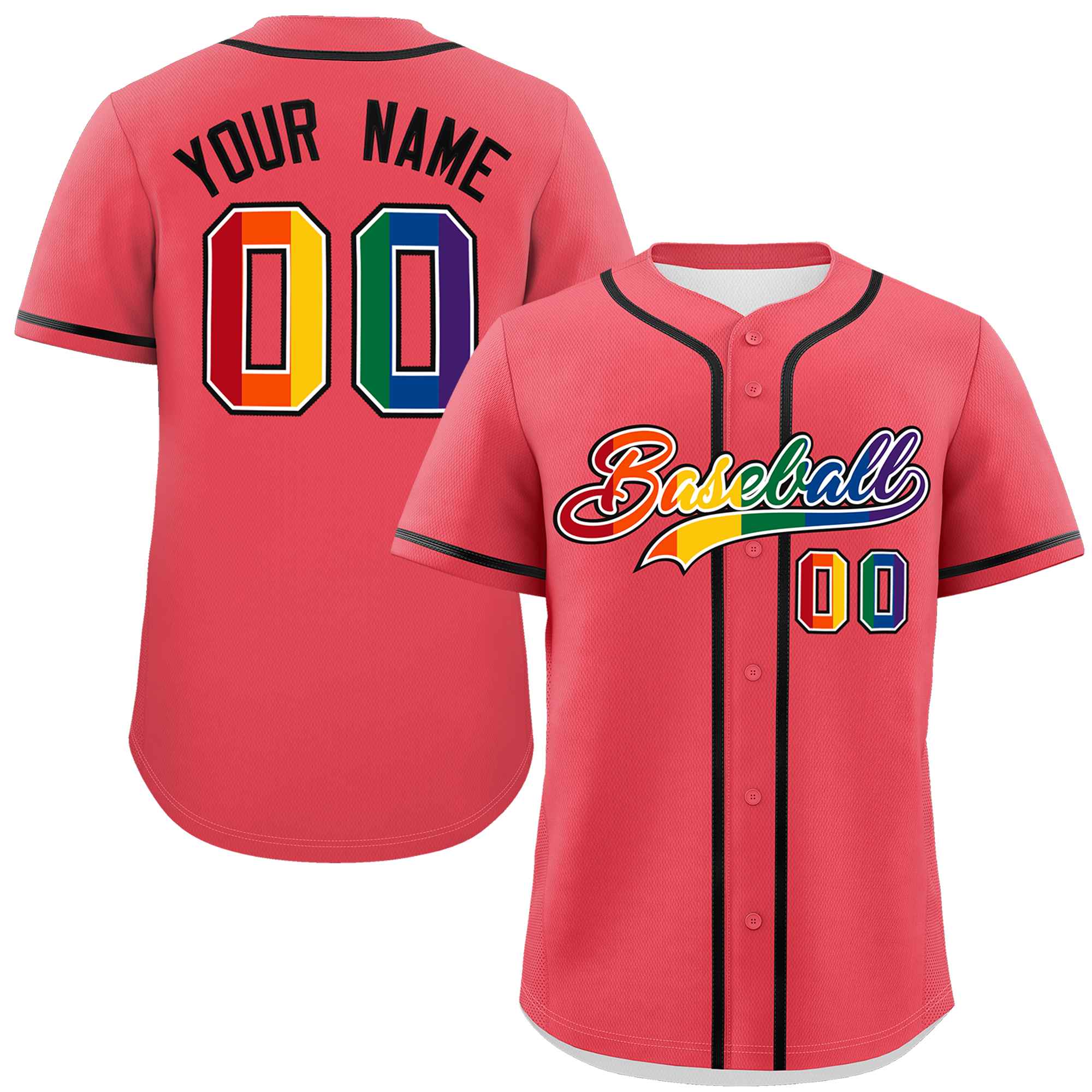 Custom Light Red LGBT Rainbow For Pride Month Classic Style Authentic Baseball Jersey