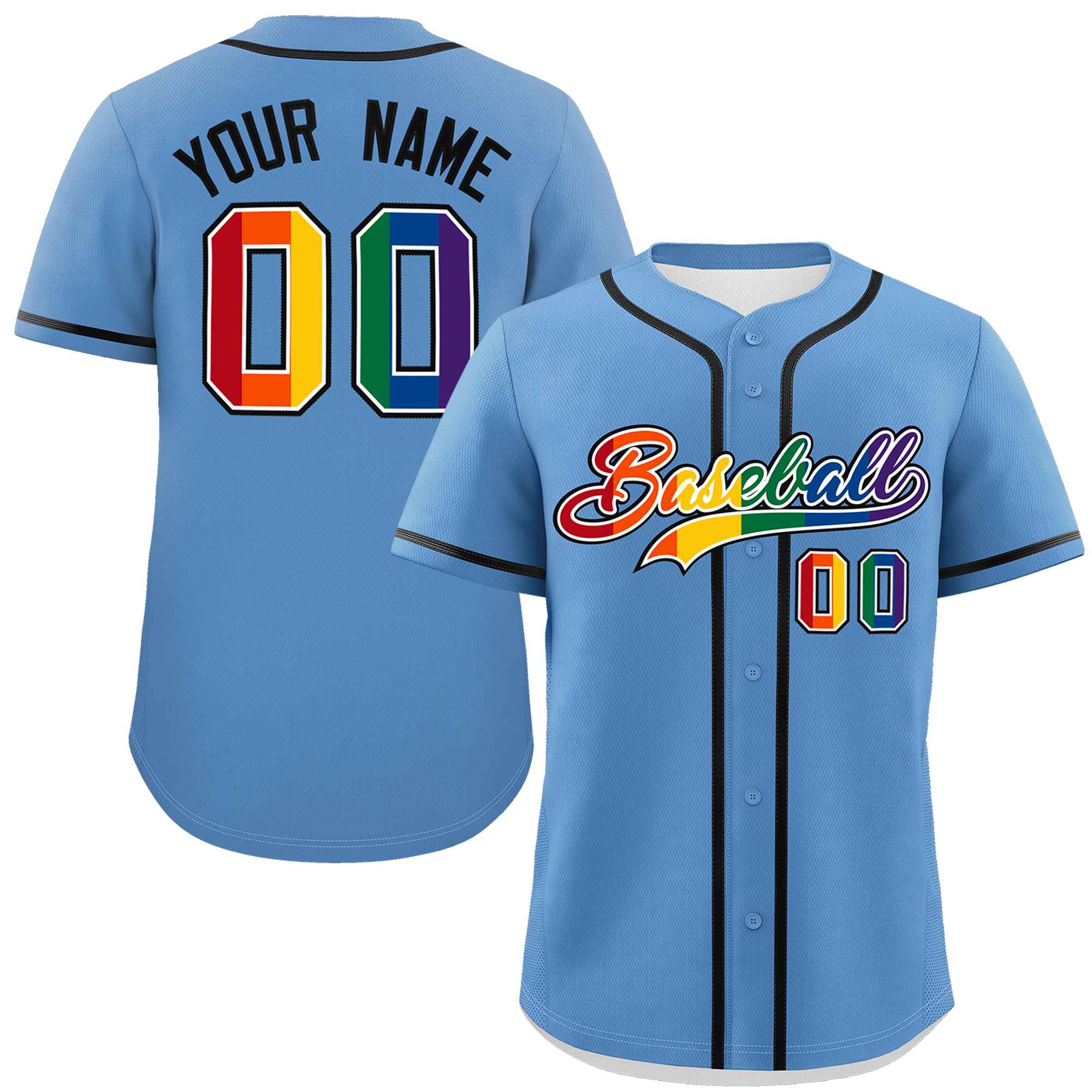 Custom Light Blue LGBT Rainbow For Pride Month Classic Style Authentic Baseball Jersey