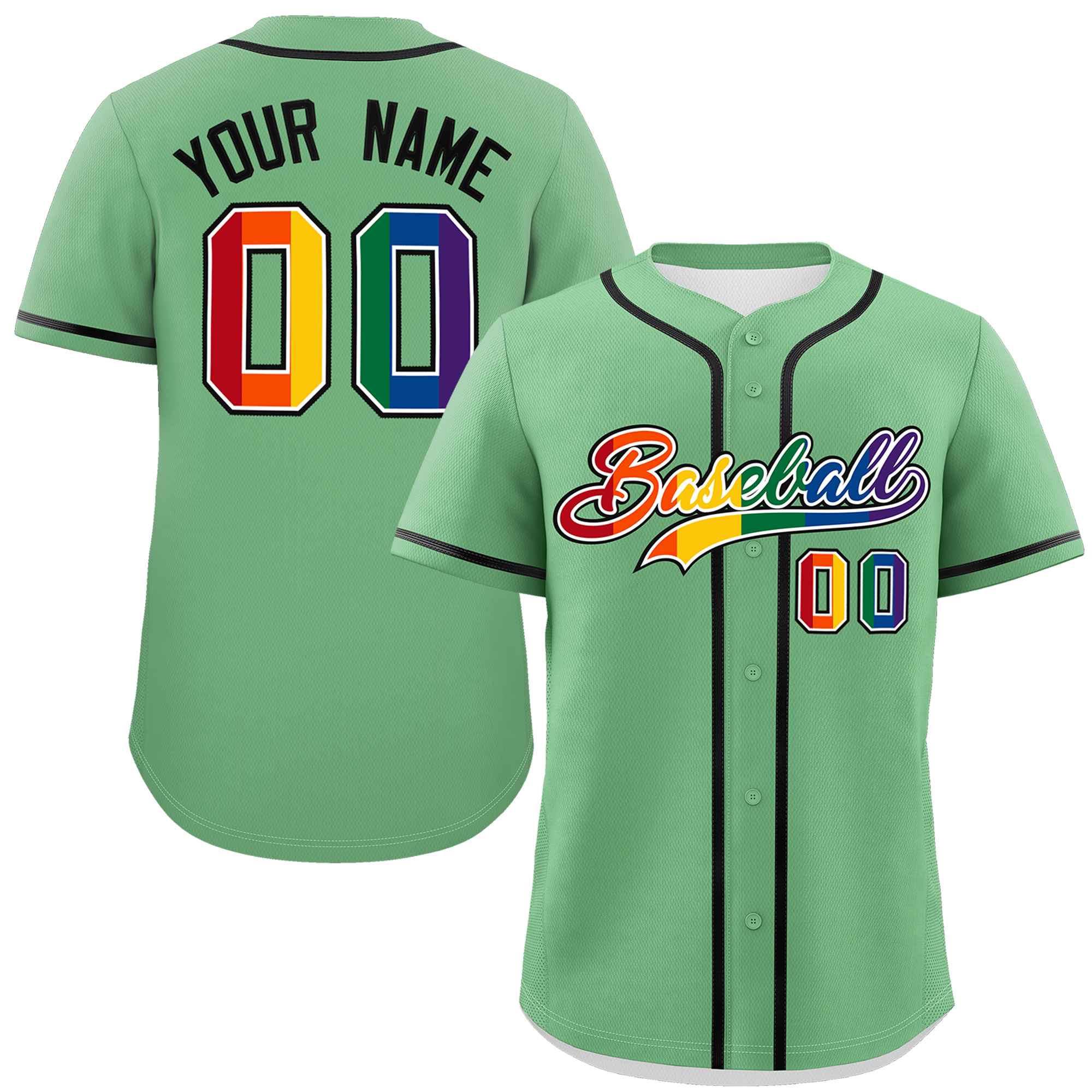 Custom Light Green LGBT Rainbow For Pride Month Classic Style Authentic Baseball Jersey