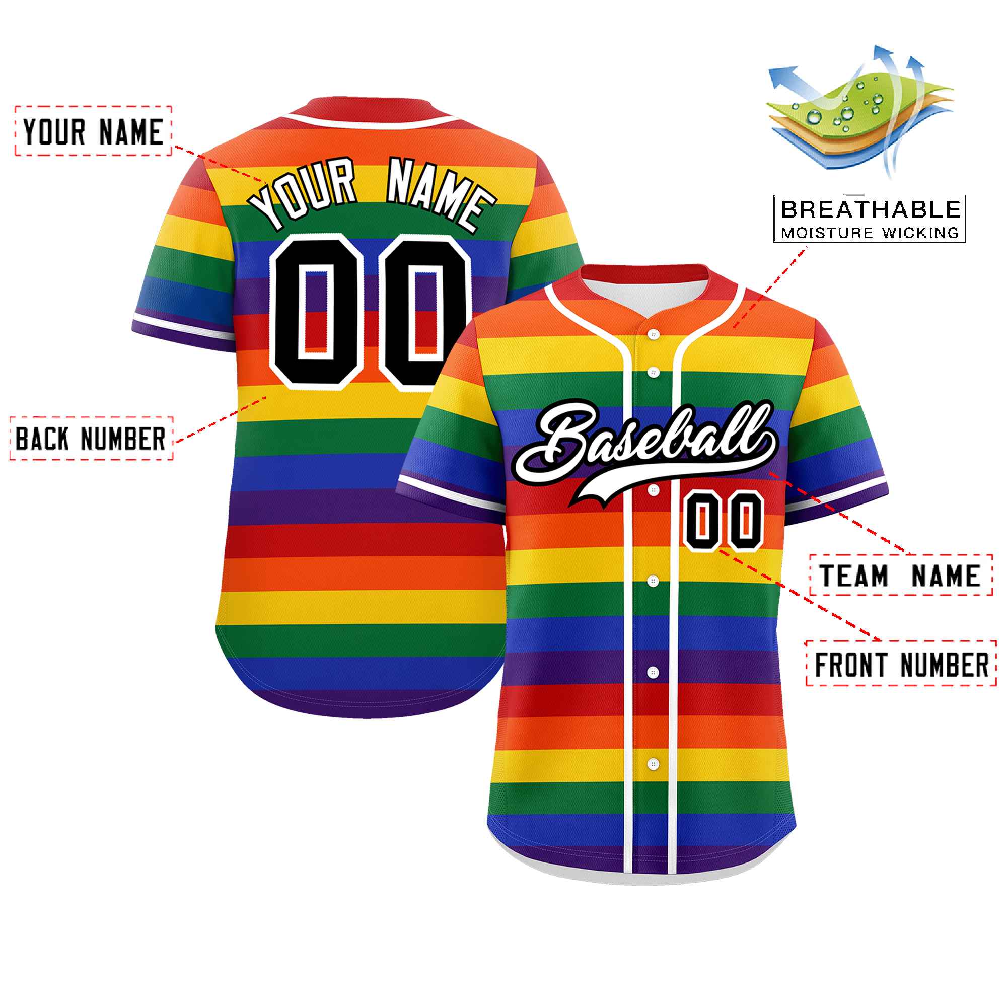 Custom LGBT Rainbow For Pride Month Color Block Personalized Authentic Baseball Jersey