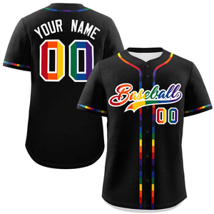 Custom Black LGBT Rainbow For Pride Month Classic Style Authentic Baseball Jersey