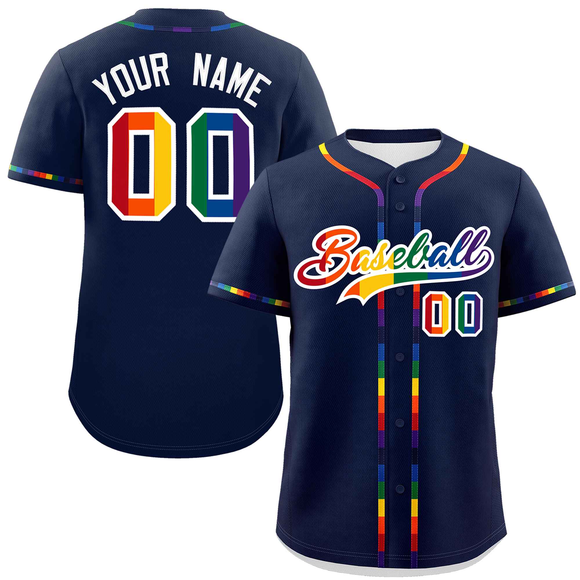 Custom Navy LGBT Rainbow For Pride Month Classic Style Authentic Baseball Jersey