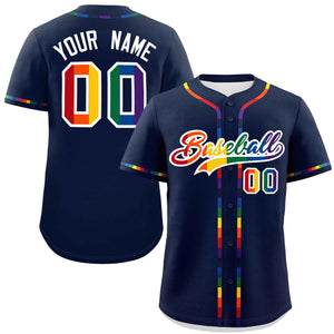 Custom Navy LGBT Rainbow For Pride Month Classic Style Authentic Baseball Jersey