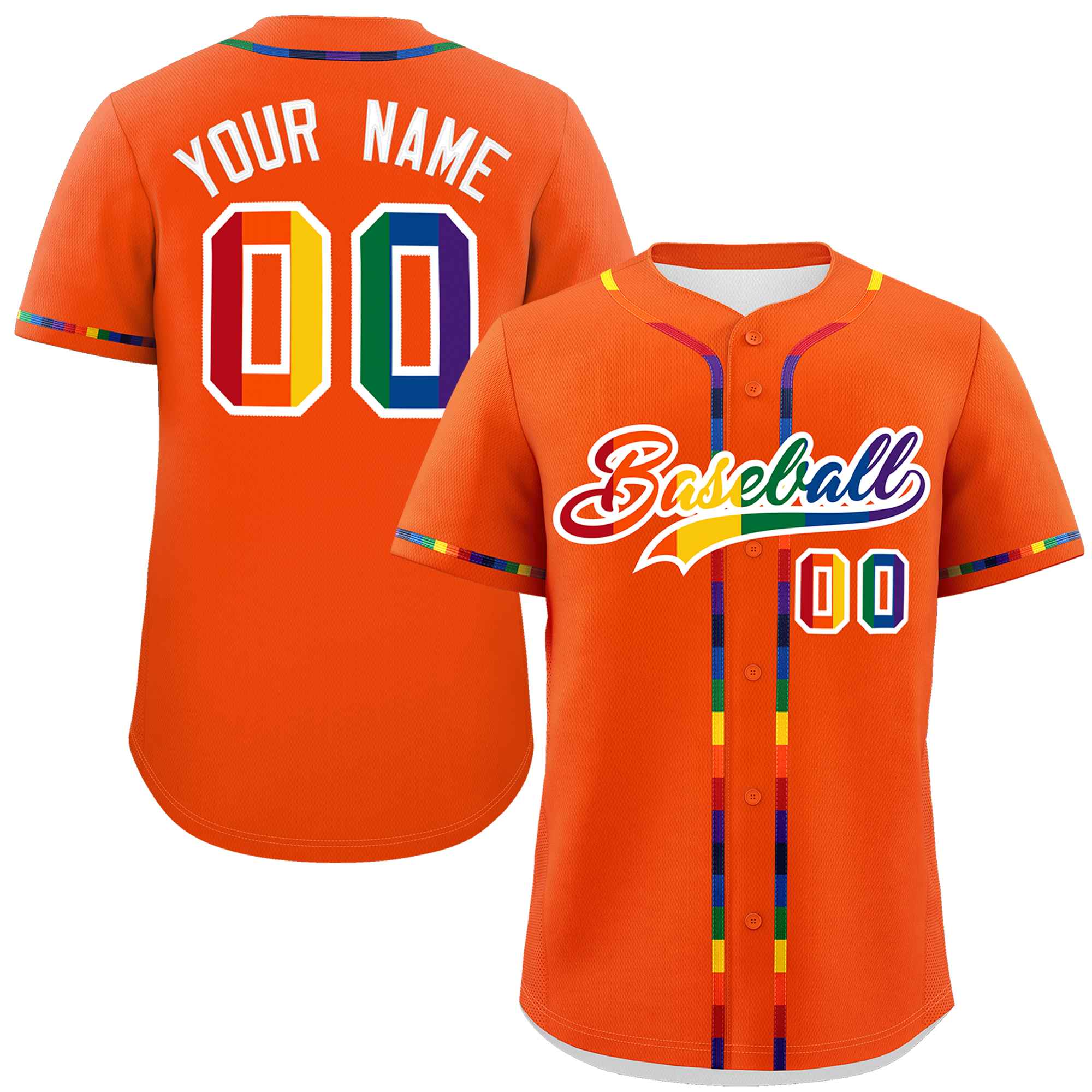 Custom Orange LGBT Rainbow For Pride Month Classic Style Authentic Baseball Jersey