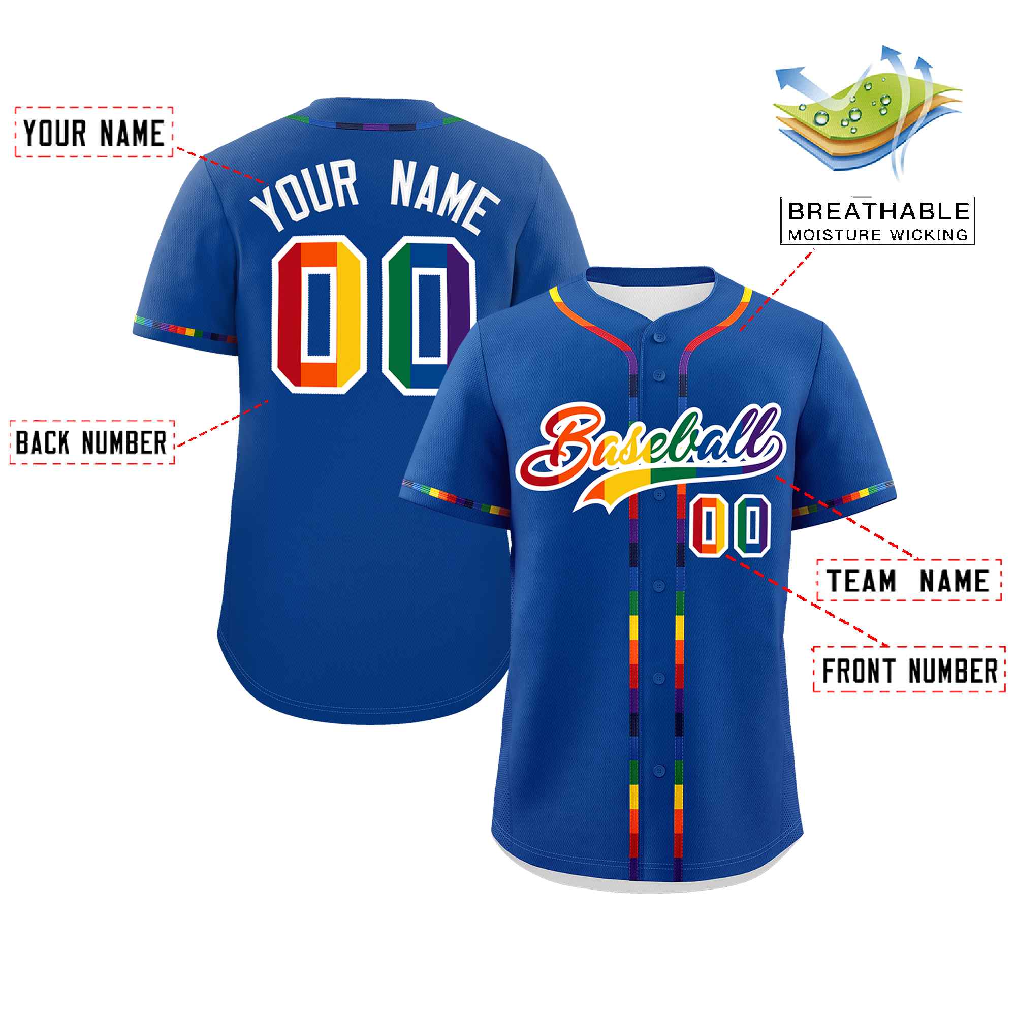 Custom Royal LGBT Rainbow For Pride Month Classic Style Authentic Baseball Jersey