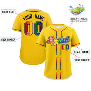 Custom Gold LGBT Rainbow For Pride Month Classic Style Authentic Baseball Jersey