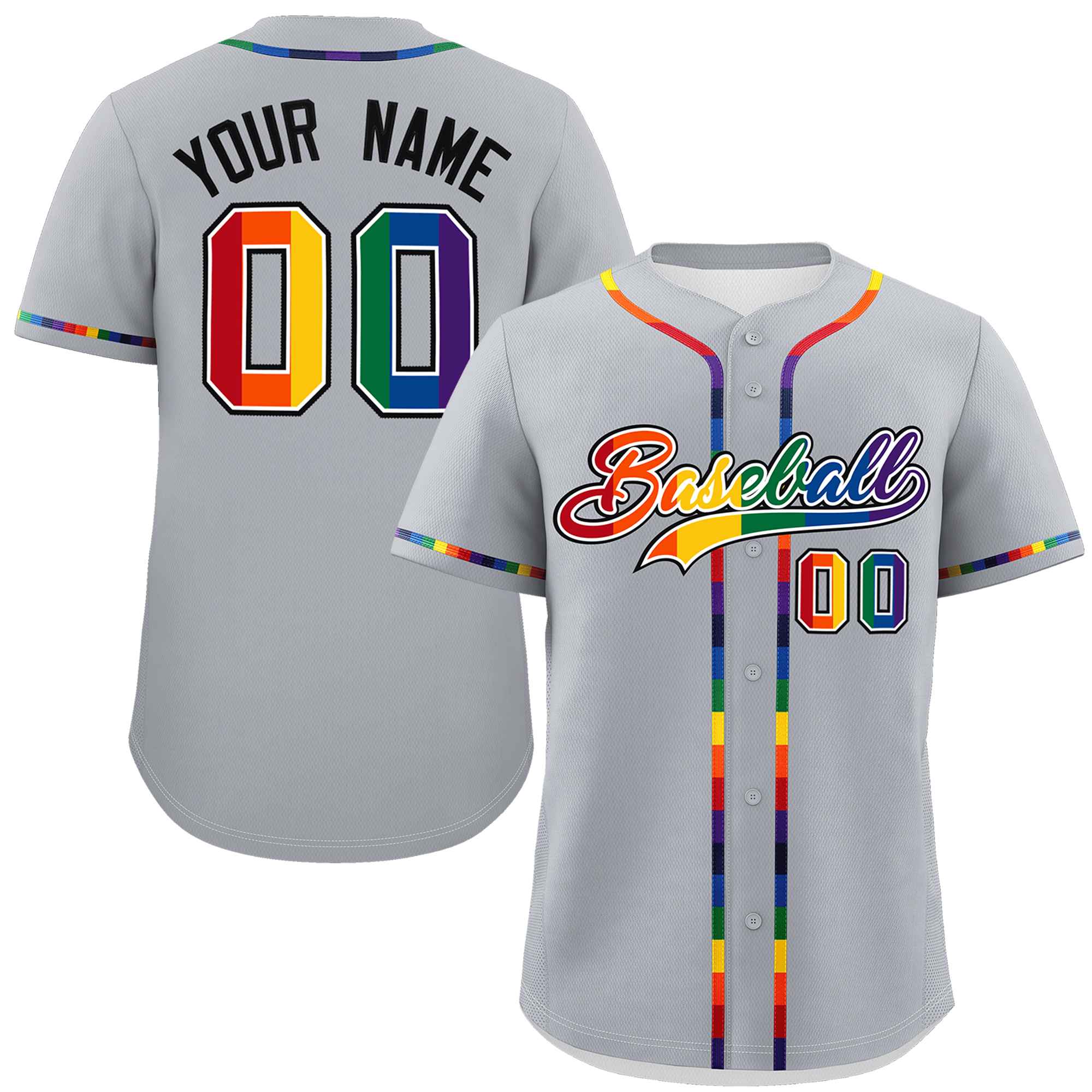 Custom Light Gray LGBT Rainbow For Pride Month Classic Style Authentic Baseball Jersey