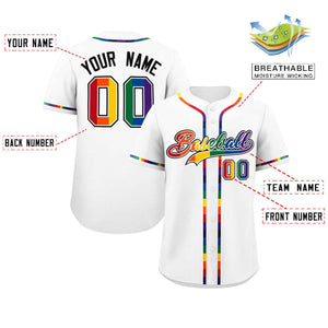 Custom White LGBT Rainbow For Pride Month Classic Style Authentic Baseball Jersey