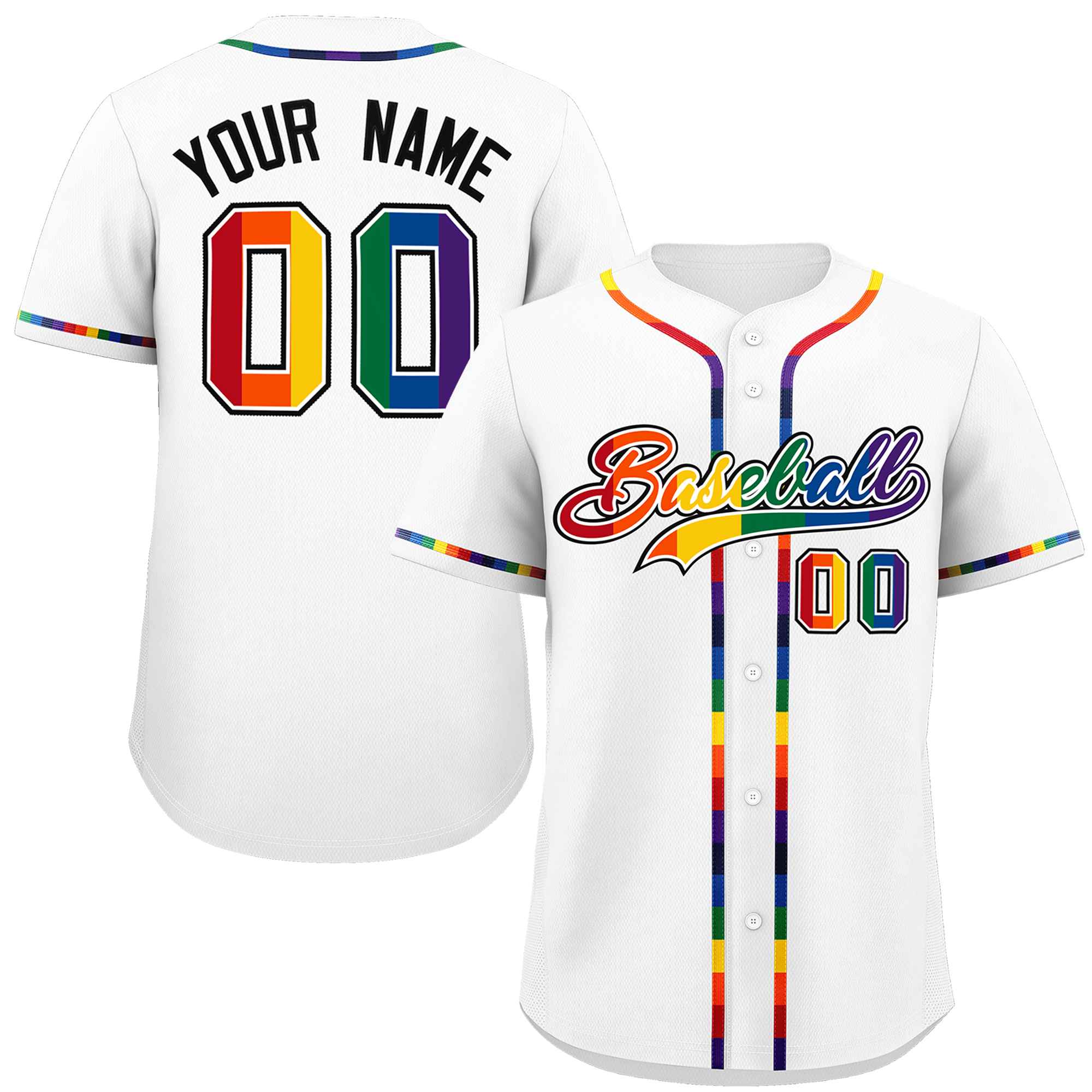 Custom White LGBT Rainbow For Pride Month Classic Style Authentic Baseball Jersey