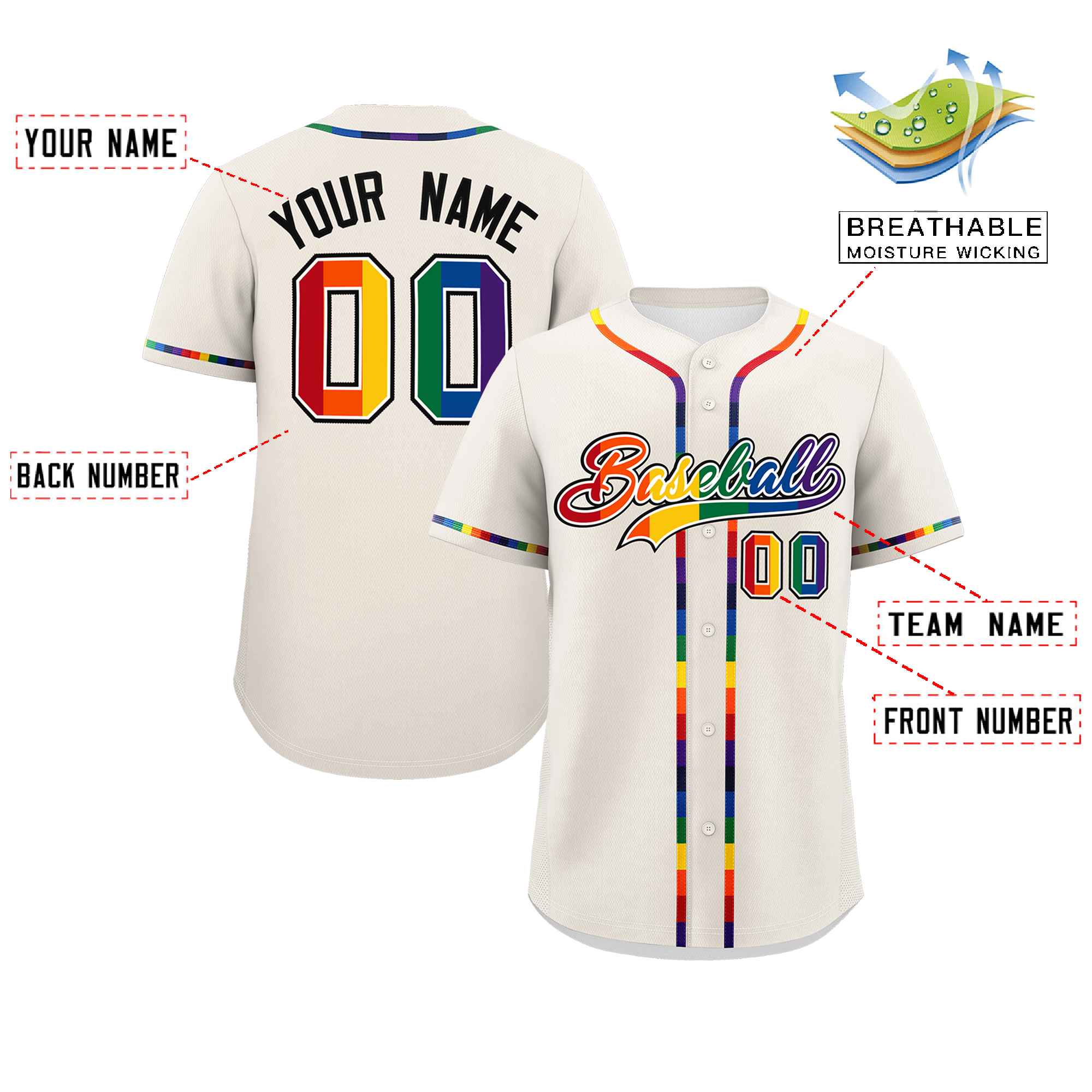 Custom Cream LGBT Rainbow For Pride Month Classic Style Authentic Baseball Jersey