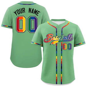 Custom Light Green LGBT Rainbow For Pride Month Classic Style Authentic Baseball Jersey