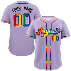 Custom Light Purple LGBT Rainbow For Pride Month Classic Style Authentic Baseball Jersey