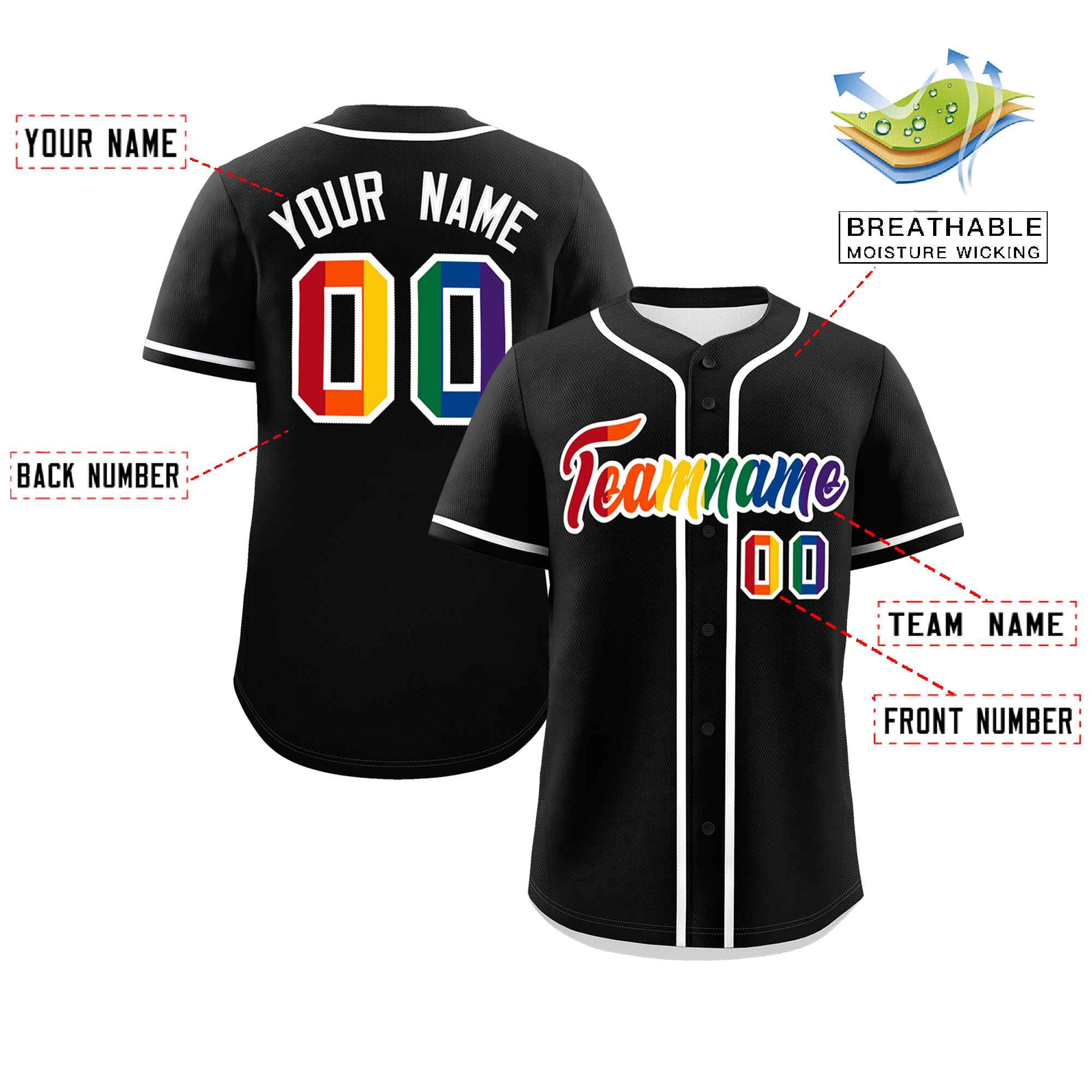 Custom Black LGBT Rainbow For Pride Month Classic Style Authentic Baseball Jersey