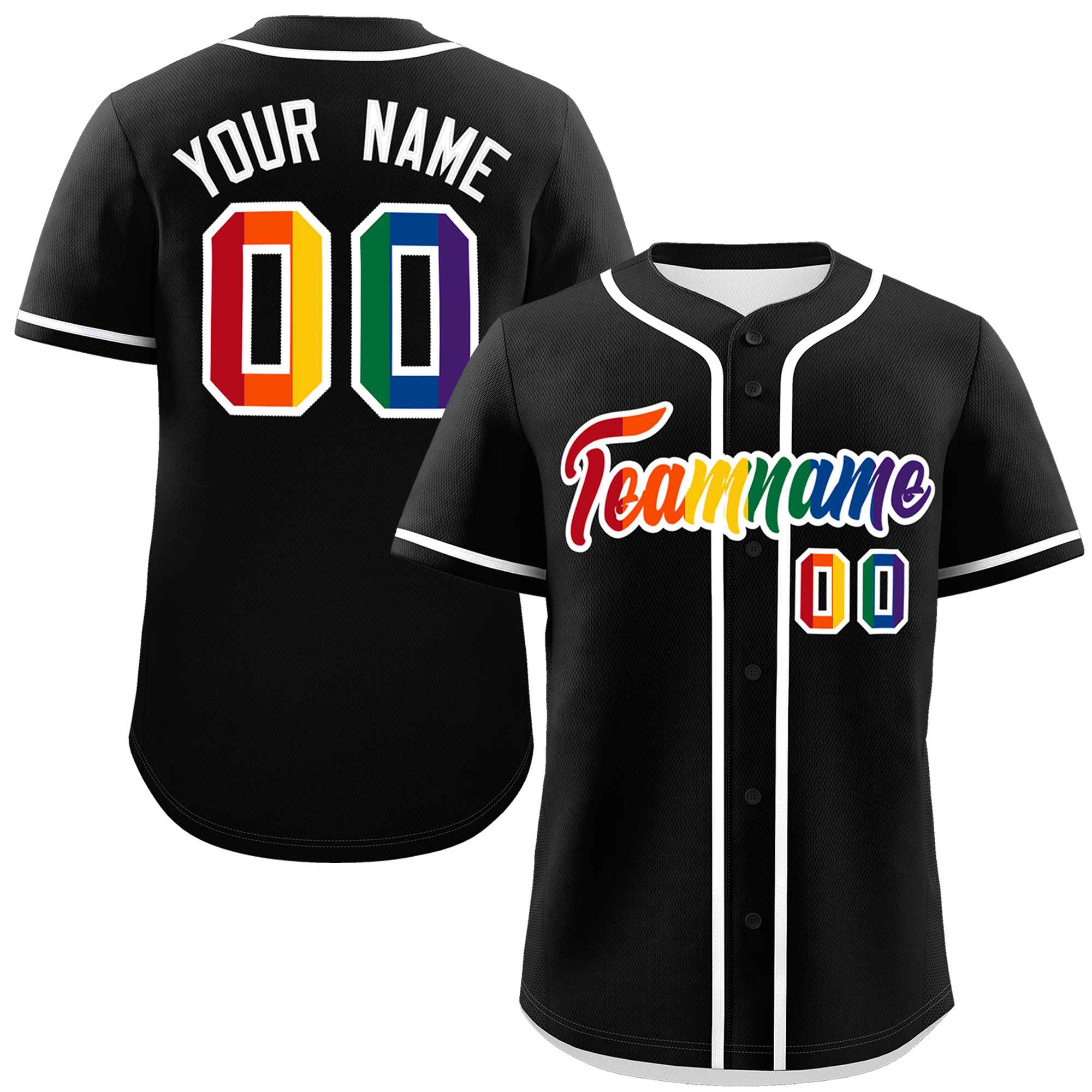 Custom Black LGBT Rainbow For Pride Month Classic Style Authentic Baseball Jersey