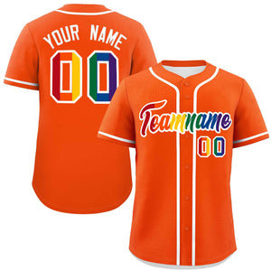 Custom Orange LGBT Rainbow For Pride Month Classic Style Authentic Baseball Jersey