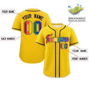 Custom Gold LGBT Rainbow For Pride Month Classic Style Authentic Baseball Jersey