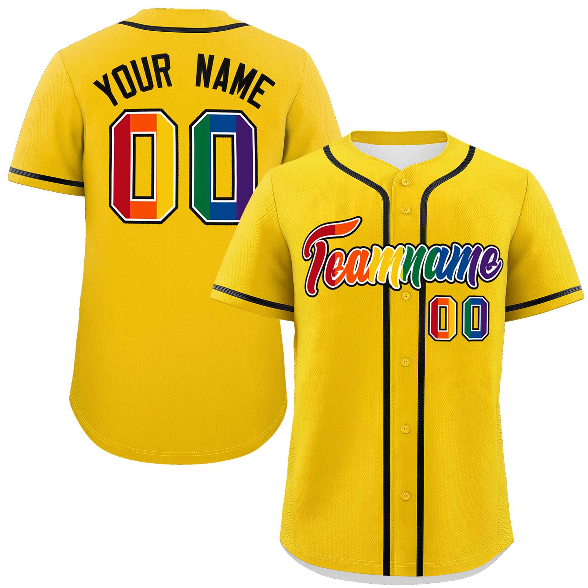 Custom Gold LGBT Rainbow For Pride Month Classic Style Authentic Baseball Jersey