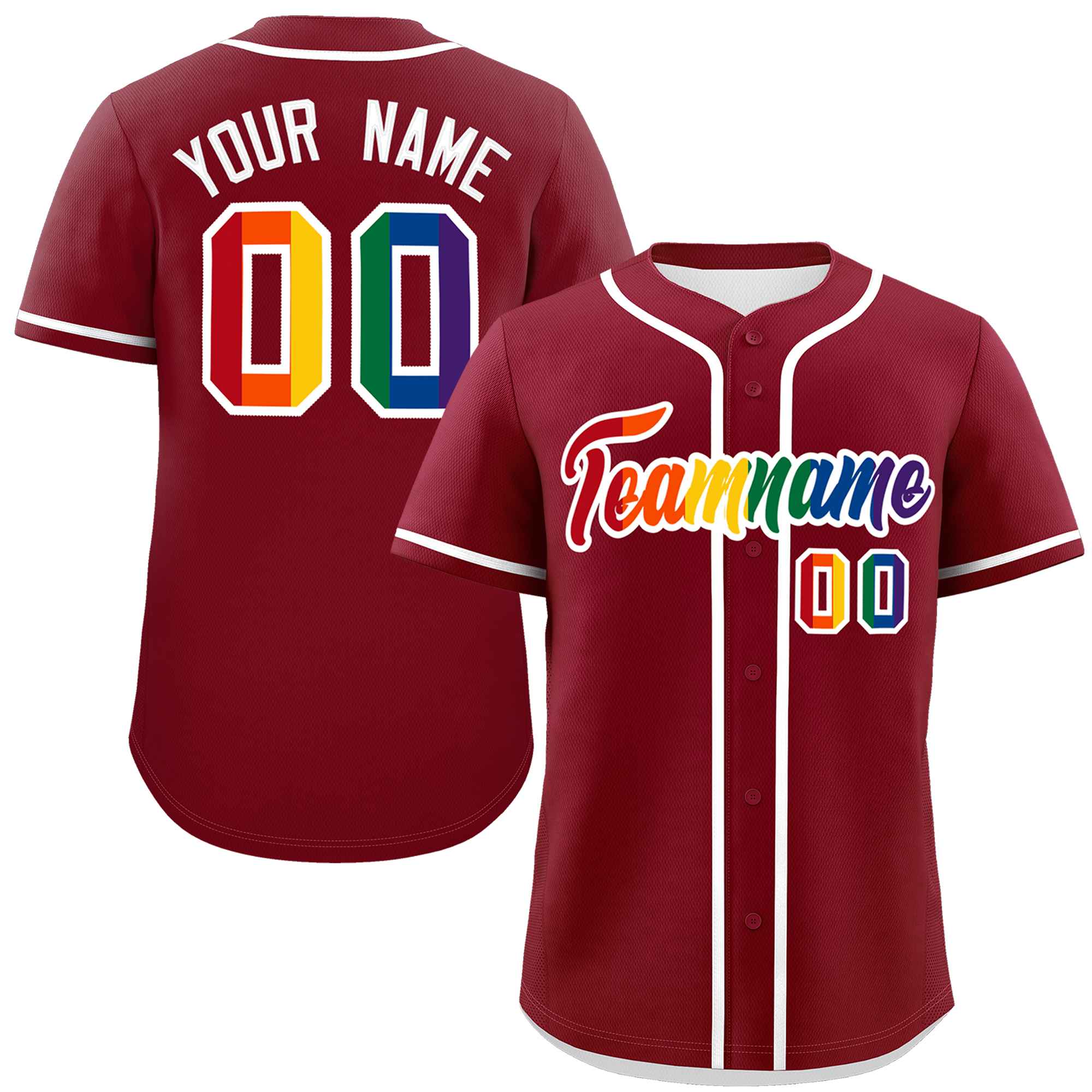 Custom Crimson LGBT Rainbow For Pride Month Classic Style Authentic Baseball Jersey