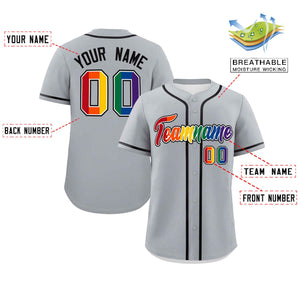 Custom Light Gray LGBT Rainbow For Pride Month Classic Style Authentic Baseball Jersey