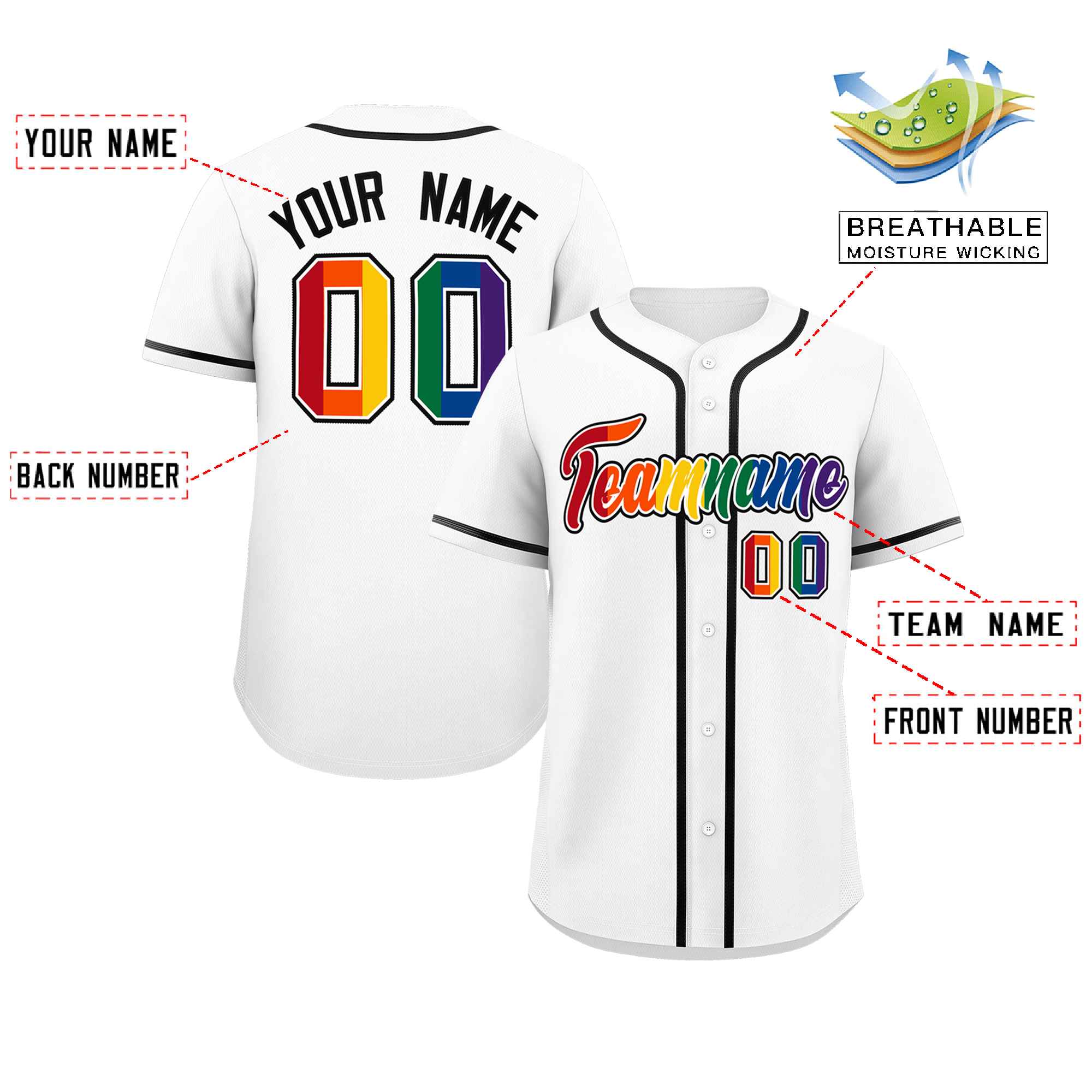 Custom White LGBT Rainbow For Pride Month Classic Style Authentic Baseball Jersey