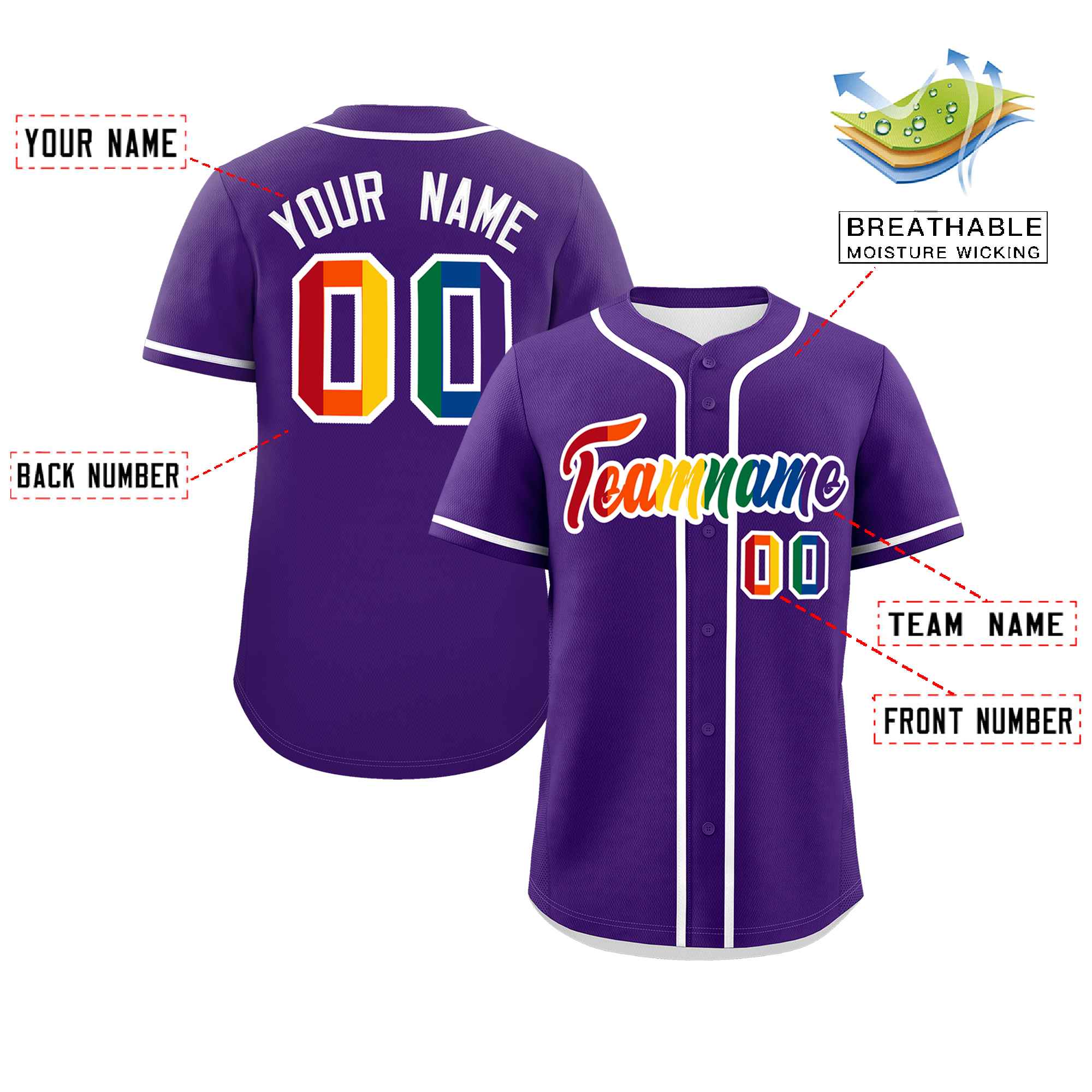 Custom Purple LGBT Rainbow For Pride Month Classic Style Authentic Baseball Jersey