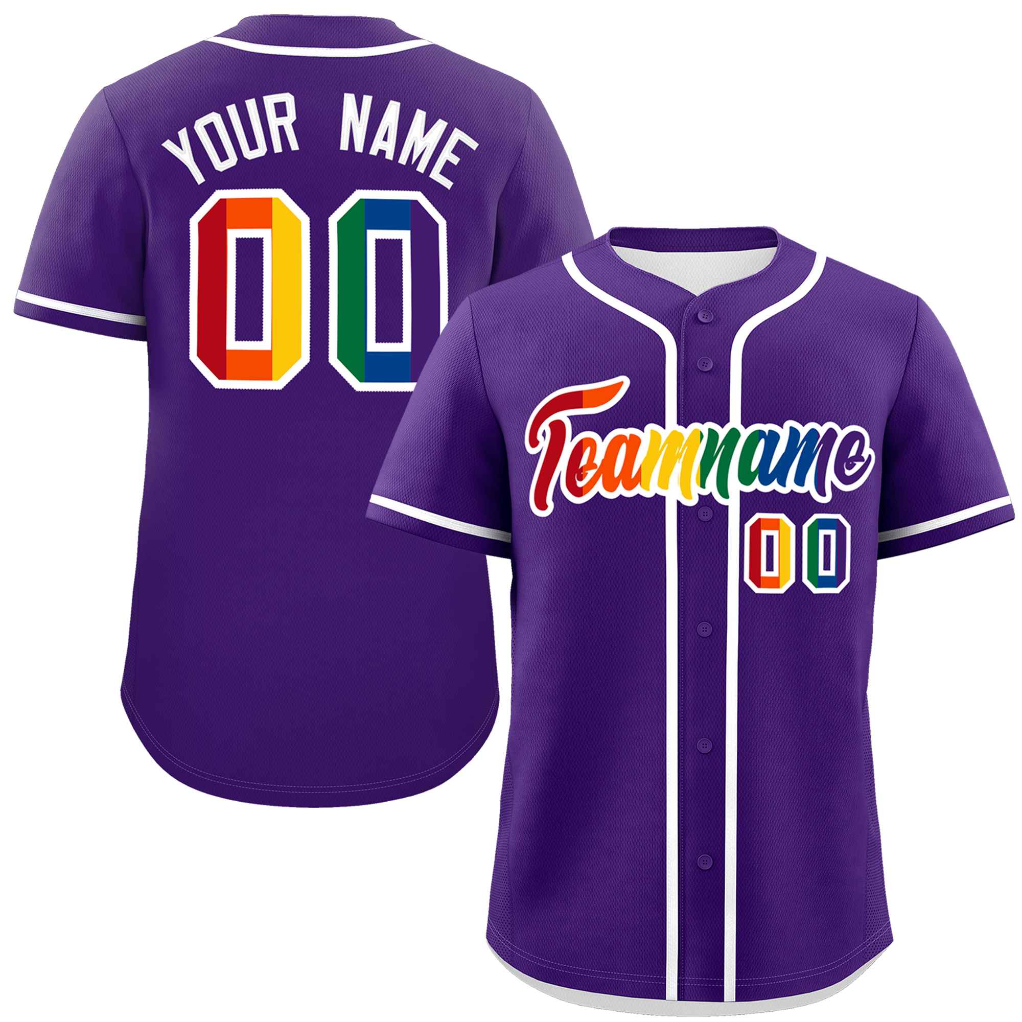 Custom Purple LGBT Rainbow For Pride Month Classic Style Authentic Baseball Jersey