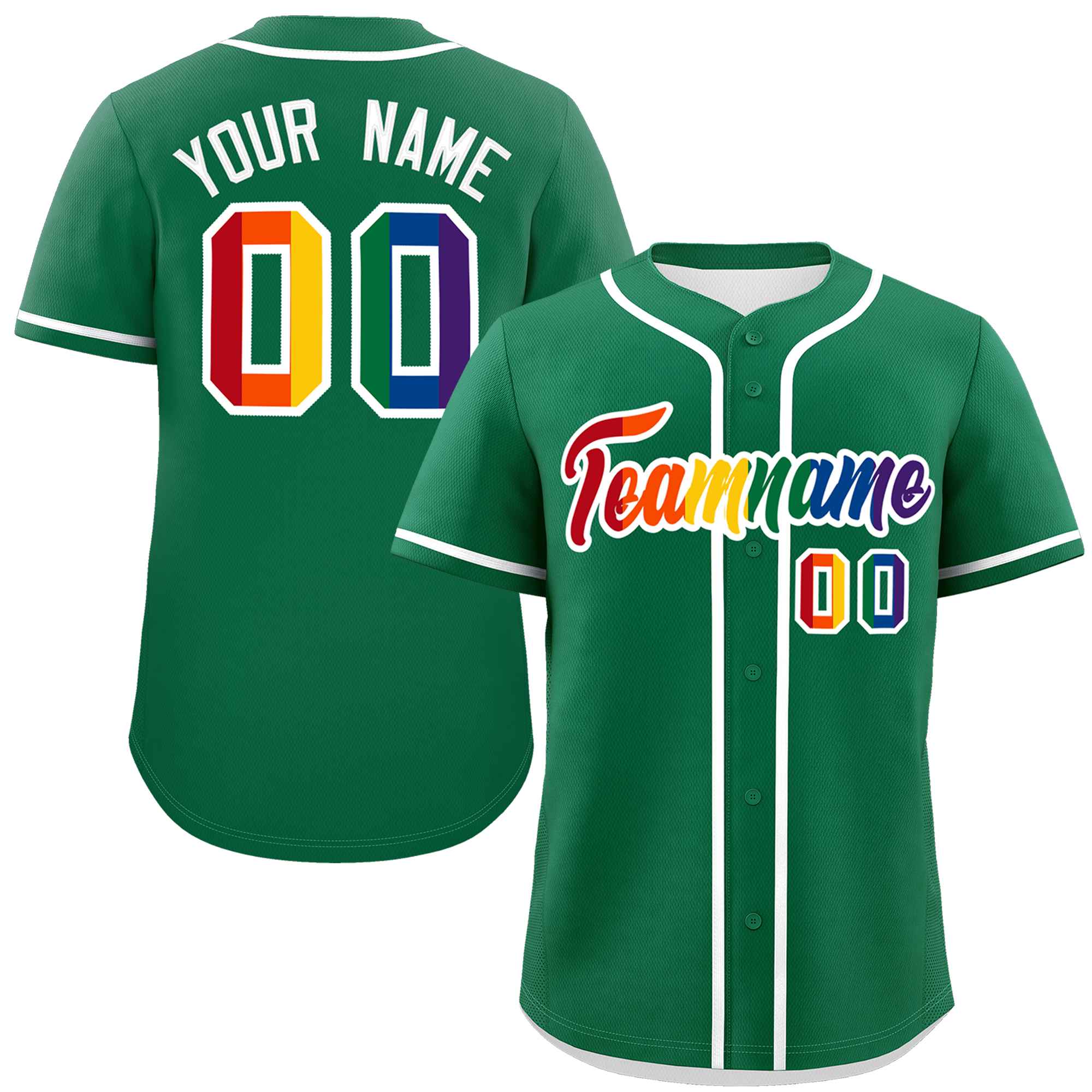 Custom Kelly Green LGBT Rainbow For Pride Month Classic Style Authentic Baseball Jersey