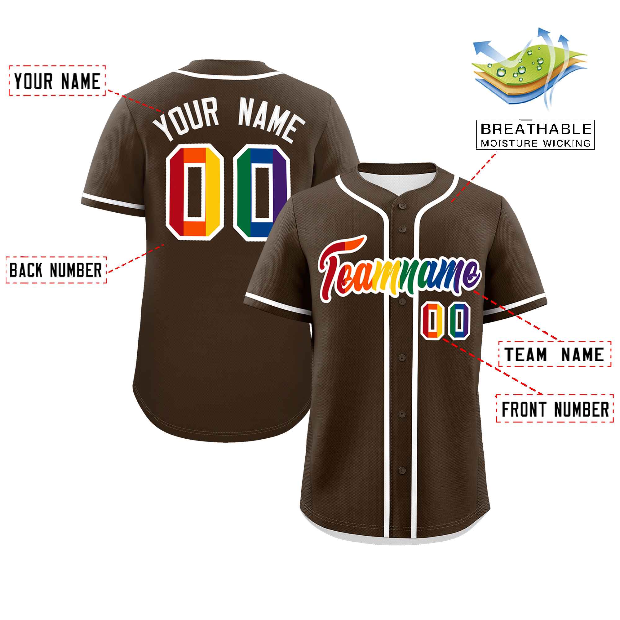 Custom Light Brown LGBT Rainbow For Pride Month Classic Style Authentic Baseball Jersey