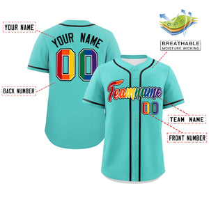 Custom Light Green LGBT Rainbow For Pride Month Classic Style Authentic Baseball Jersey