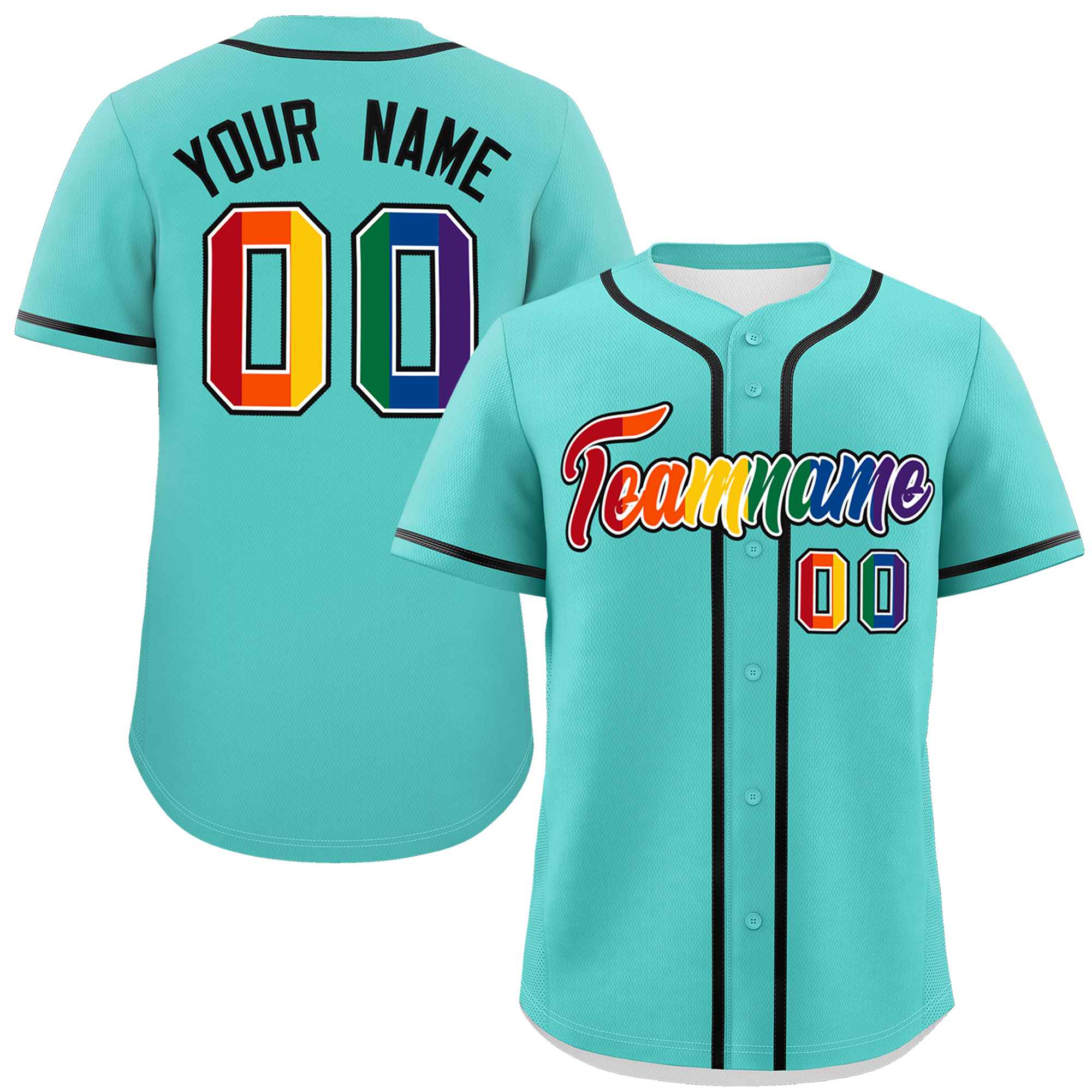 Custom Light Green LGBT Rainbow For Pride Month Classic Style Authentic Baseball Jersey