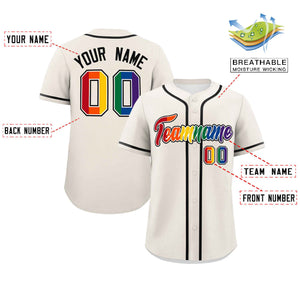 Custom Cream LGBT Rainbow For Pride Month Classic Style Authentic Baseball Jersey