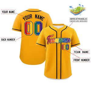 Custom Yellow LGBT Rainbow For Pride Month Classic Style Authentic Baseball Jersey