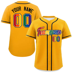 Custom Yellow LGBT Rainbow For Pride Month Classic Style Authentic Baseball Jersey