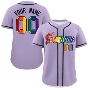 Custom Light Purple LGBT Rainbow For Pride Month Classic Style Authentic Baseball Jersey