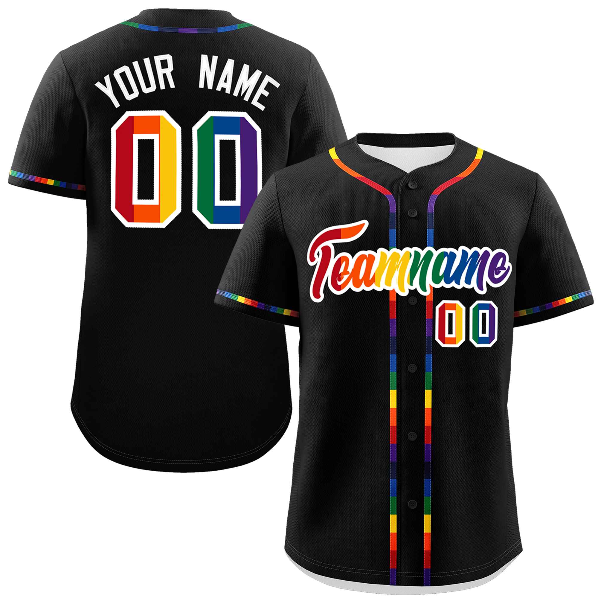 Custom Black LGBT Rainbow For Pride Month Classic Style Authentic Baseball Jersey