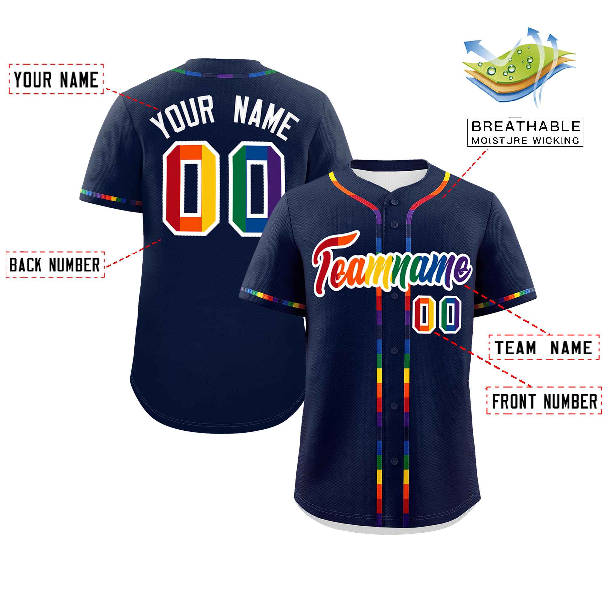 Custom Navy LGBT Rainbow For Pride Month Classic Style Authentic Baseball Jersey