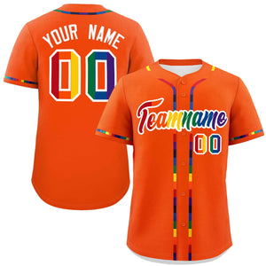 Custom Orange LGBT Rainbow For Pride Month Classic Style Authentic Baseball Jersey