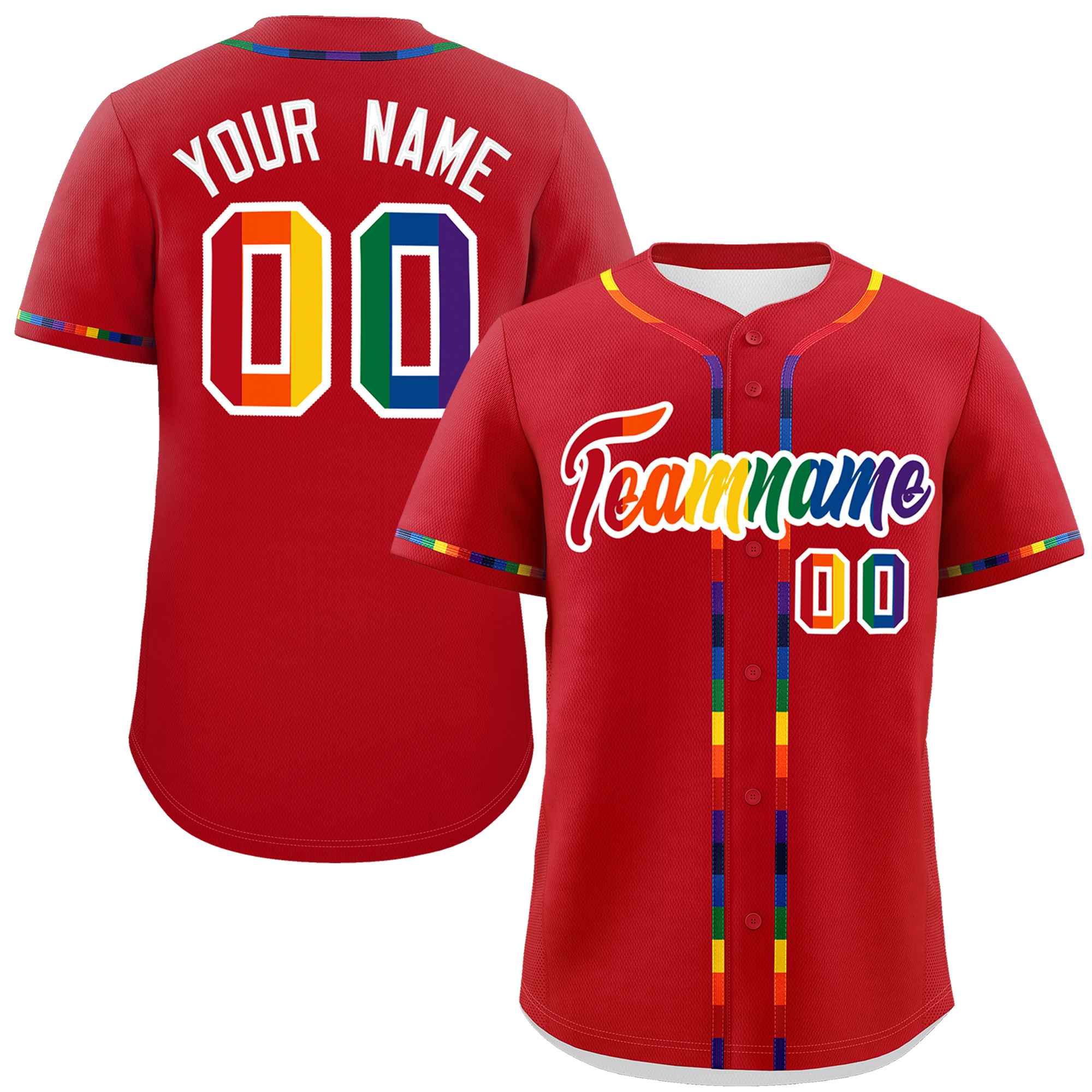 Custom Red LGBT Rainbow For Pride Month Classic Style Authentic Baseball Jersey