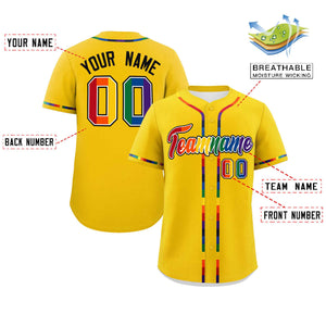 Custom Gold LGBT Rainbow For Pride Month Classic Style Authentic Baseball Jersey