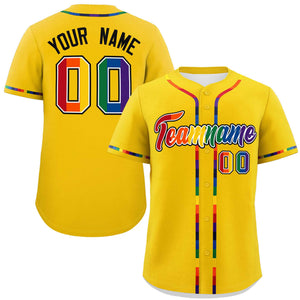 Custom Gold LGBT Rainbow For Pride Month Classic Style Authentic Baseball Jersey