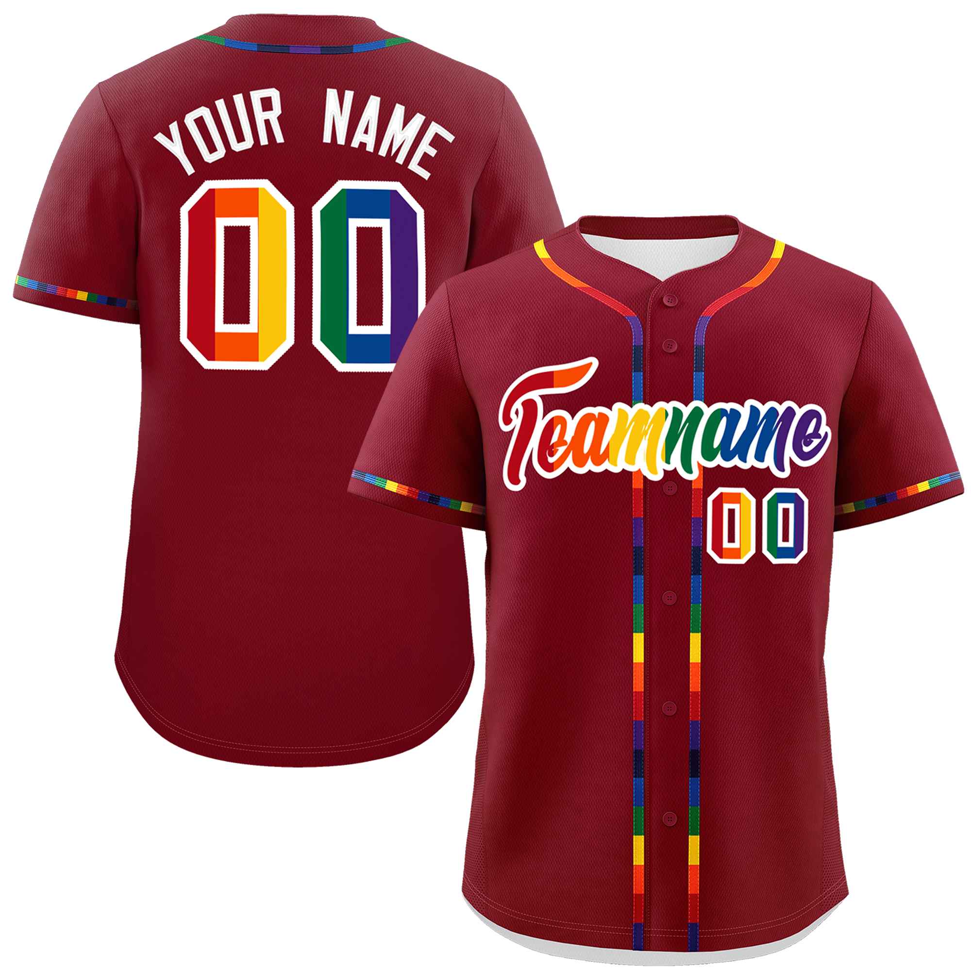 Custom Crimson LGBT Rainbow For Pride Month Classic Style Authentic Baseball Jersey